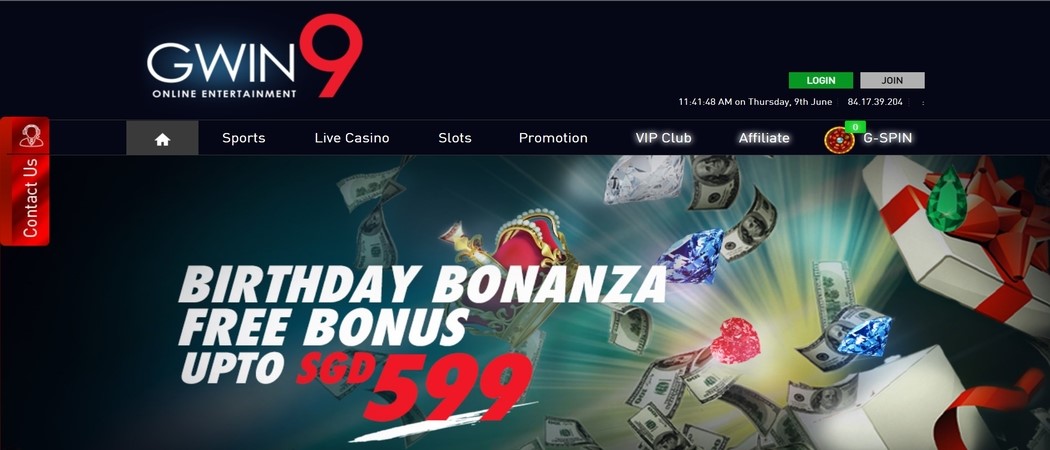 Gwin9 Online Casino Singapore Website Homepage